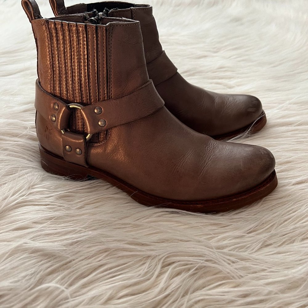 Frye Taupe Leather Short Harness Boots - Size 8